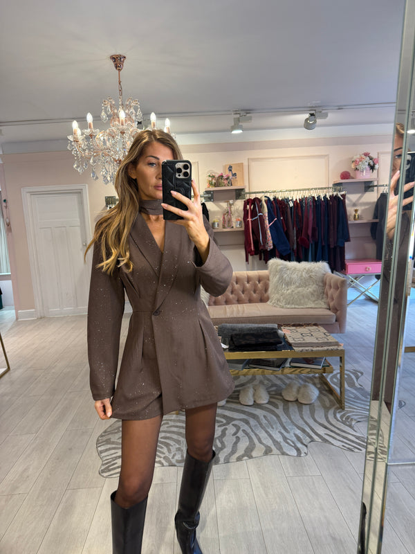 AMELIE BLAZER PLAYSUIT BROWN