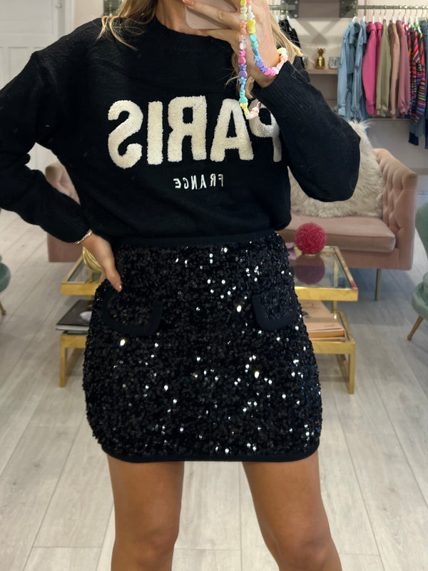 AALIYAH LUXE BLACK SEQUIN MINI SKIRT
