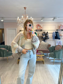 FRANCINE OATMEAL/MINT CHUNKY SHORT CARDIGAN