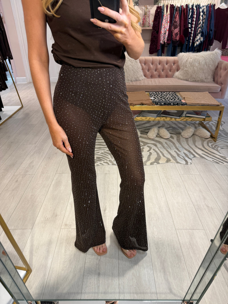 VIVIENNE SPARKLY FLARE TROUSER BROWN