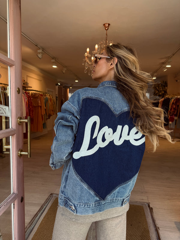LOVE LOGO OVERSIZED DENIM JACKET