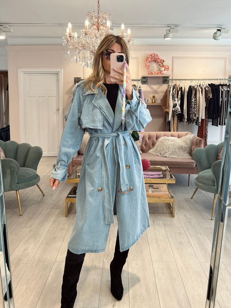 KARINA DENIM DOUBLE BREASTED TRENCH COAT