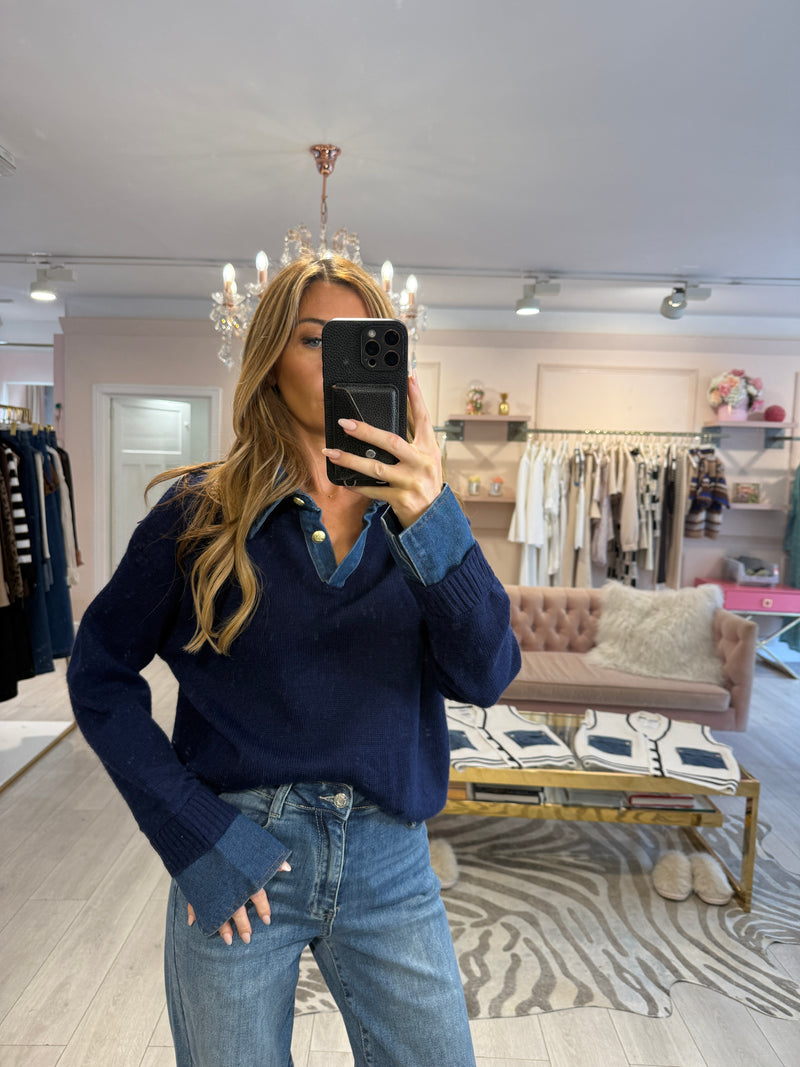 RIRI DENIM TRIM JUMPER CREAM