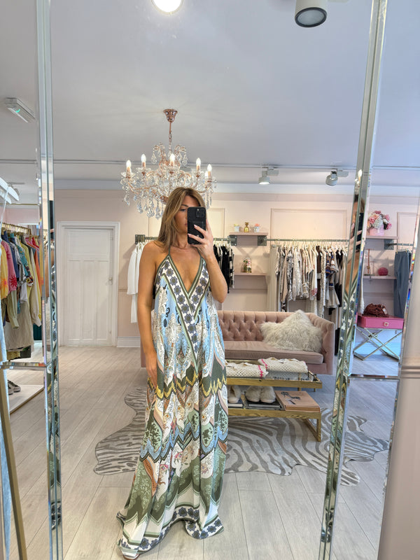 CARLA PRINTED HALTERNECK MAXI DRESS KHAKI