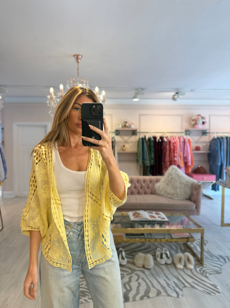 YASMIN YELLOW CROCHET CARDIGAN
