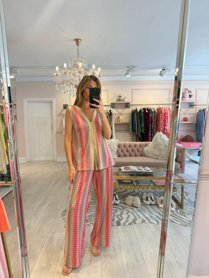 ALEXIA LUREX TROUSER SET PINK