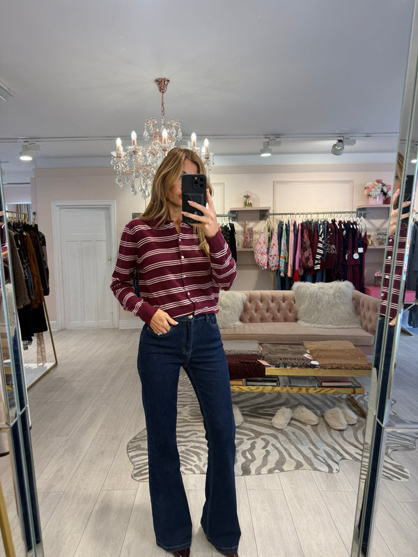GISELLE STRIPE CARDIGAN WINE/PINK