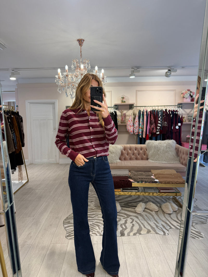 GISELLE STRIPE CARDIGAN WINE/PINK
