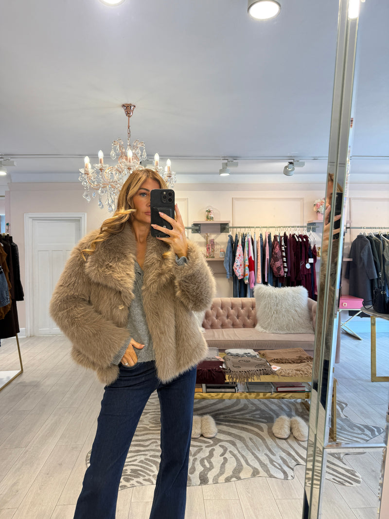 CLEO FAUX FUR JACKET TAUPE