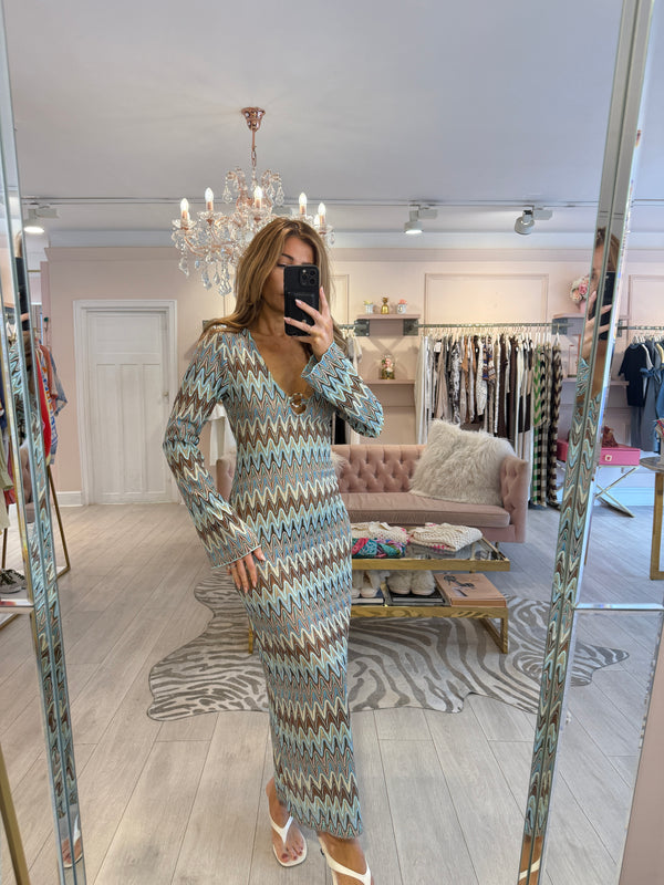 SOLUNA KAFTAN DRESS BROWN/BLUE