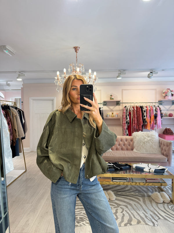 NEVE FAUX SUEDE BOMBER JACKET KHAKI