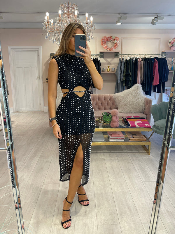 PENELOPE PEARL MIDI BLACK DRESS