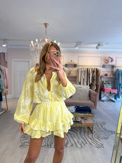 MIMI 25 EMBROIDERED SHORT SET STONE YELLOW
