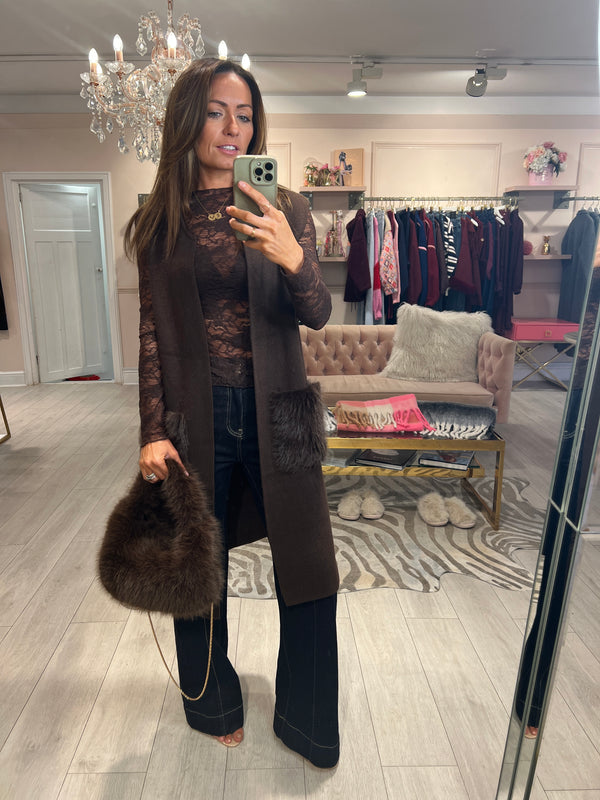 LIZA LONG SLEEVE LACE TOP BROWN