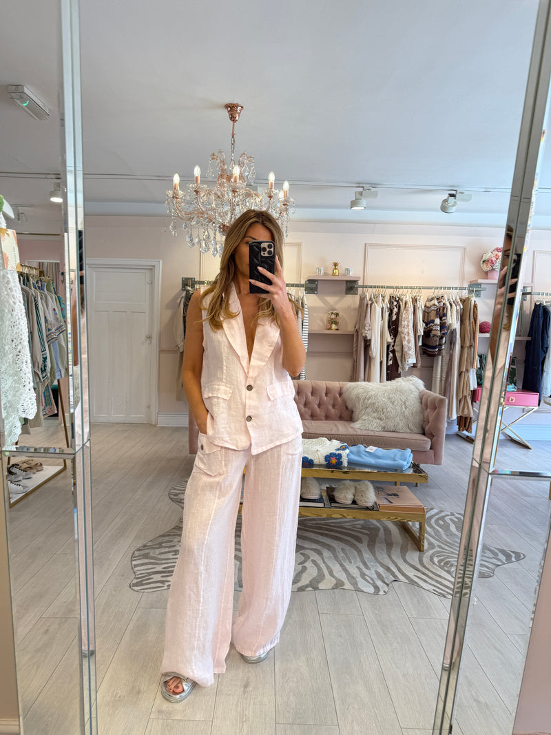 MILA LINEN PINK WAISTCOAT & TRS SET