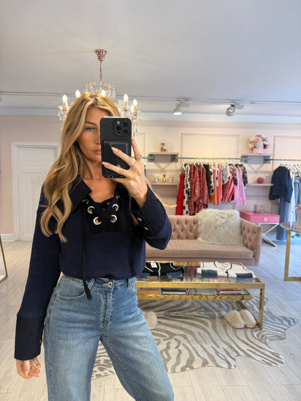 ASPEN LACE UP JUMPER NAVY