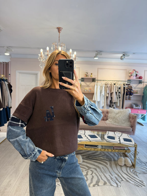 LA. CHECK & DENIM KNT BROWN