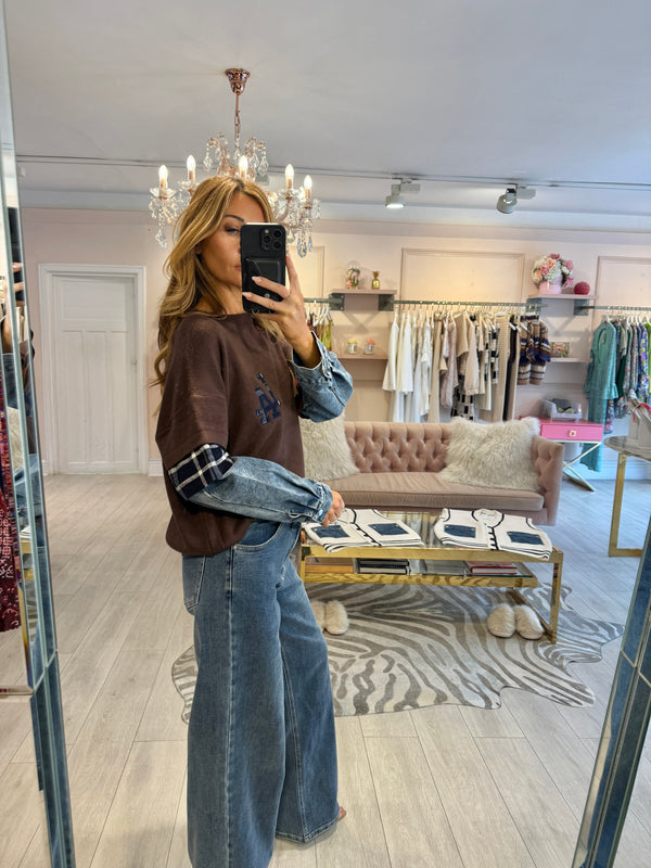 LA. CHECK & DENIM KNT BROWN