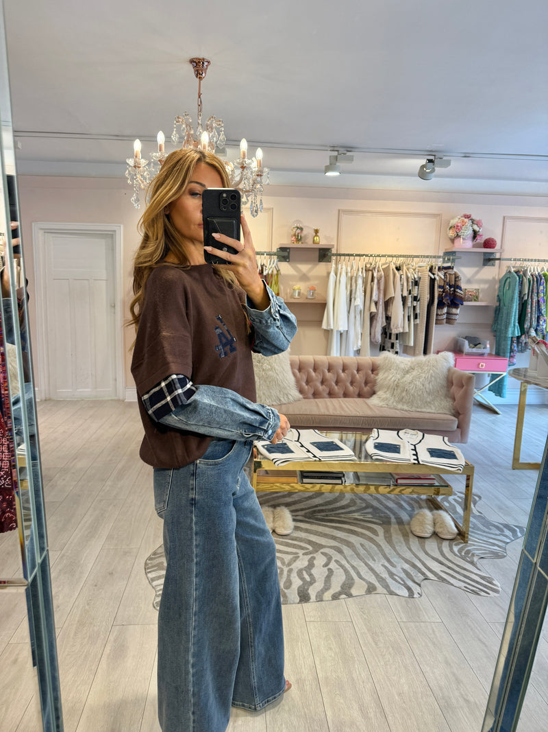 LA. CHECK & DENIM KNT BROWN