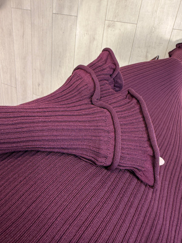NICCI RIBBED RUFFLE SLEEVE MAXI DRESS PLUM