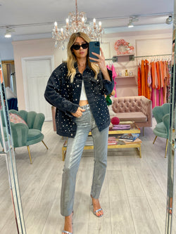 SLOANE BLACK DENIM JACKET WITH CRYSTALS