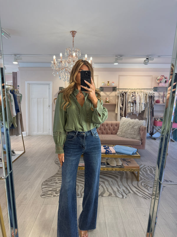 BELLE LACE TRIM BLOUSE GREEN