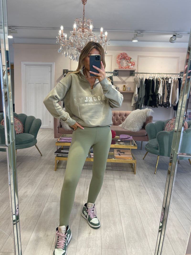 Brooklyn Sage Half Zip Relaxed Fit Sweatshirt