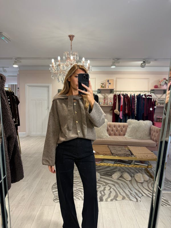 RAY SCARF CARDIGAN TAUPE