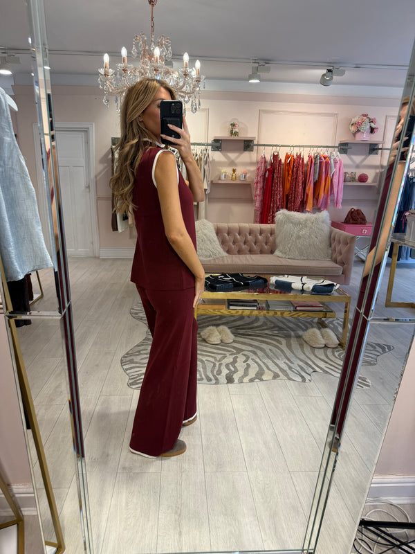 NOLA CONTRAST TRIM KNIT SET BURGUNDY