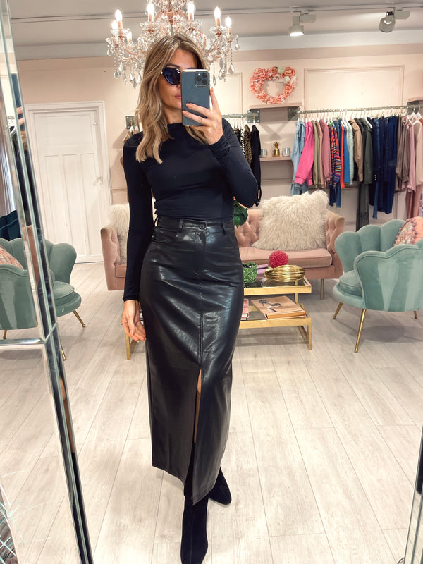 TRINITY LUXE FAUX LEATHER MAXI SKIRT