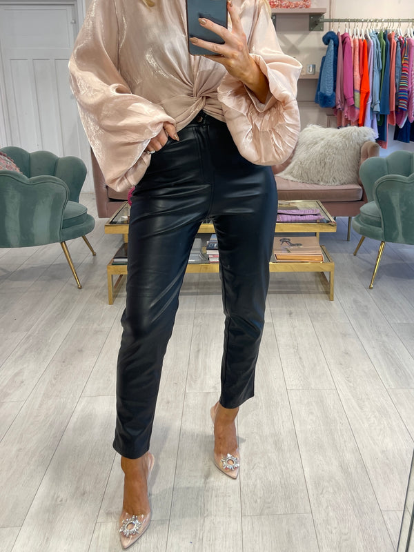 ZENA BLACK FAUX LEATHER TROUSER STRAIGHT LEG