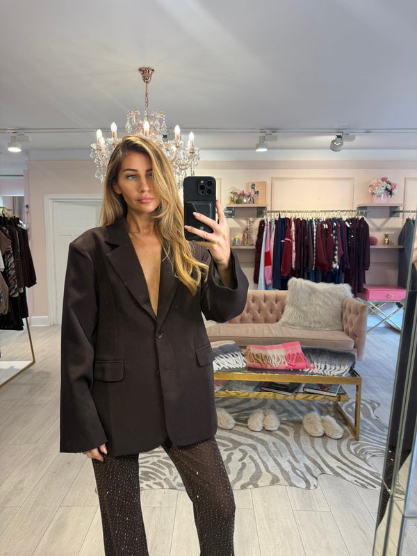 CHRISTIE OVERSIZED SINGLE BREAST BLAZER BROWN