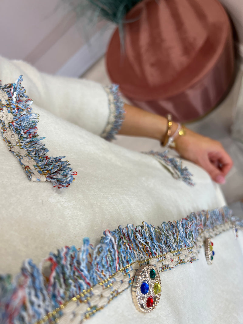 MILLIE WHITE CARDIGAN WITH FRINGE DETAIL