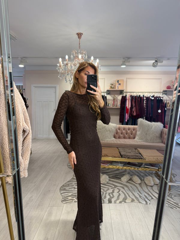 BRIANA TEXTURED KNIT MIDAXI DRESS BROWN