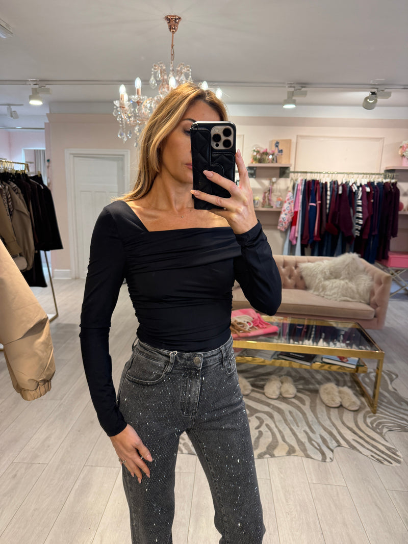 LOLA OFF SHOULDER BODYSUIT  BLACK