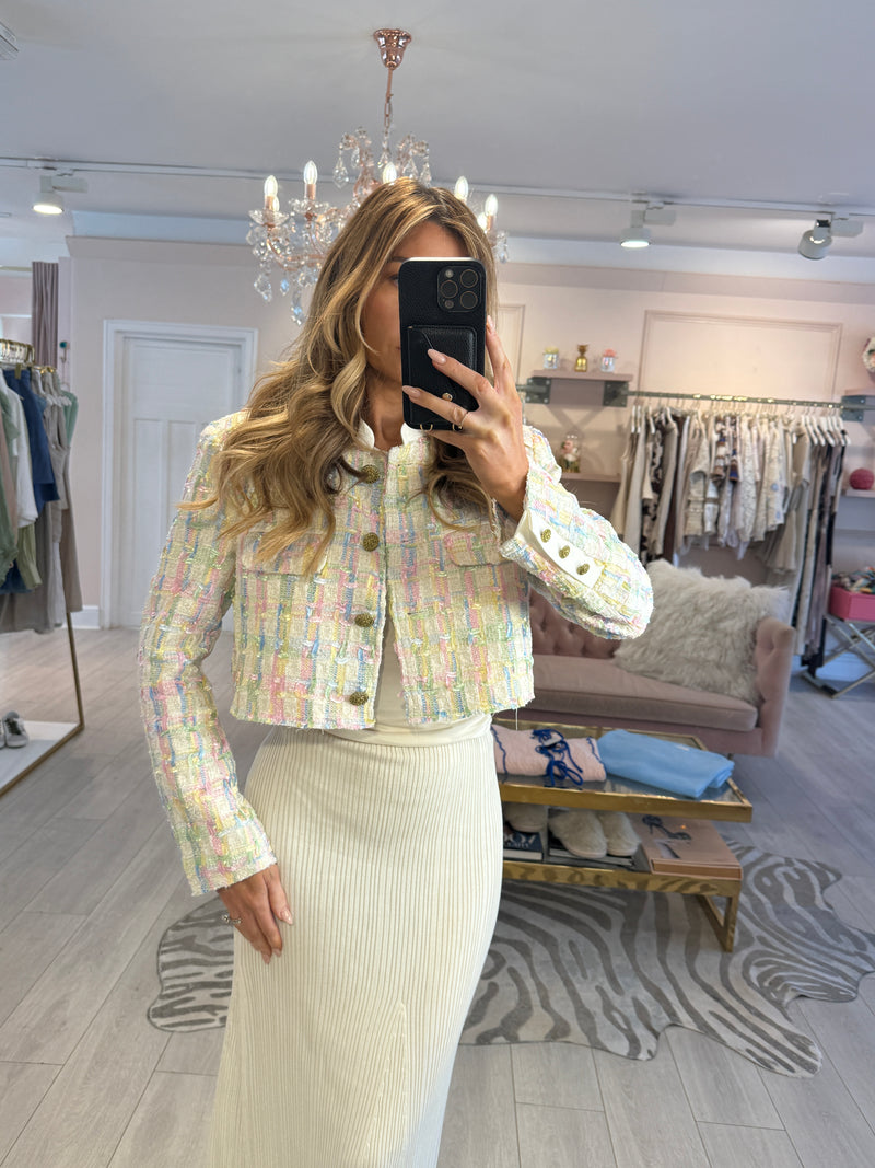 CHLOE PASTELS TWEED BOX BLAZER