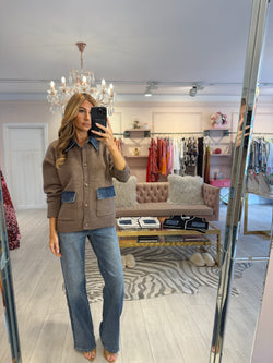 TAYLOR DENIM TRIM CARDIGAN COCOA