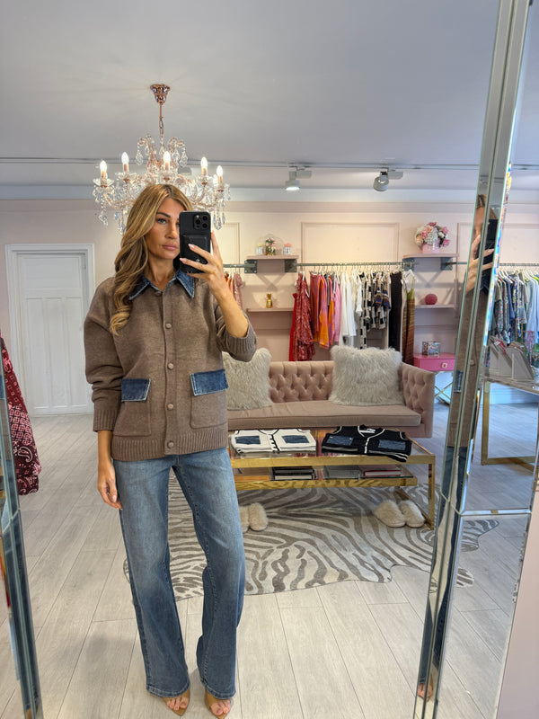 TAYLOR DENIM TRIM CARDIGAN COCOA