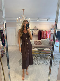 LOURDES RIB MIDI BROWN DRESS