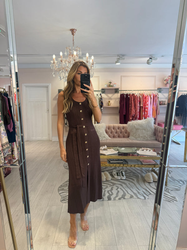 LOURDES RIB MIDI BROWN DRESS