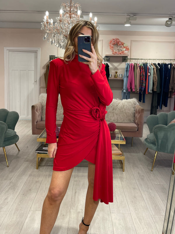 CALISTA RED CORSAGE DRESS