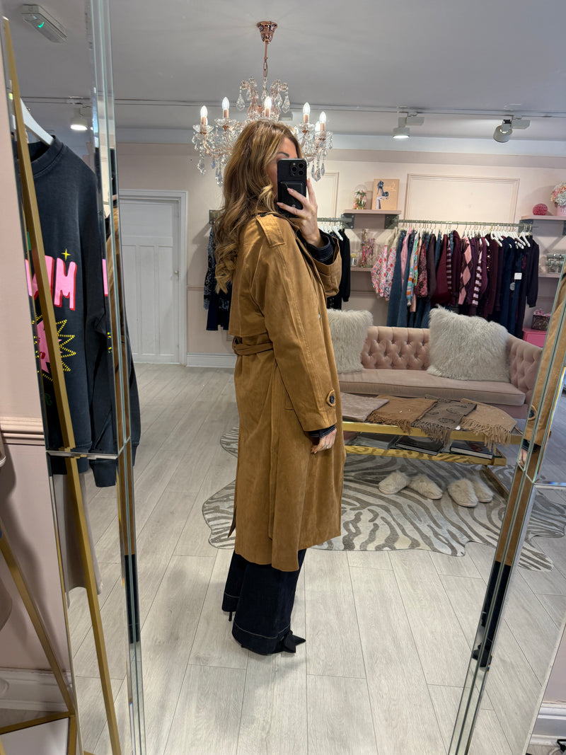 LARISSA FAUX SUEDE TRENCH CAMEL
