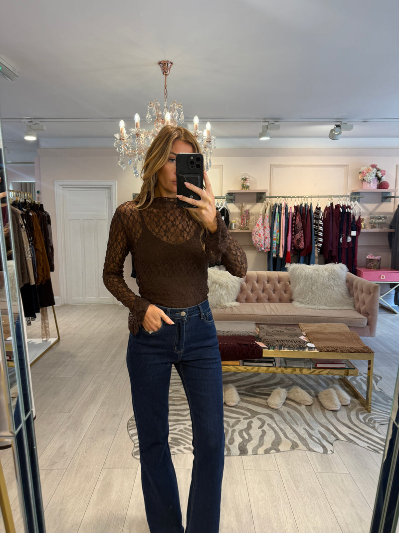 BEXLEY SHEER TEXTURED TOP BROWN