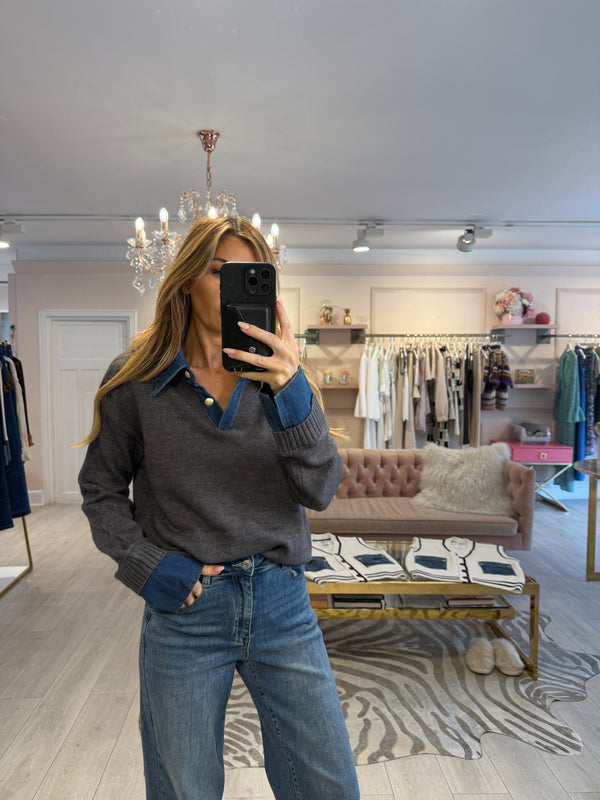RIRI DENIM TRIM JUMPER DARK GREY