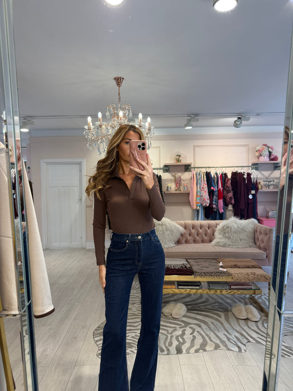 AMY RIBBED LONG SLEEVE BODY BROWN