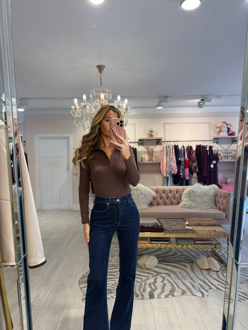 AMY RIBBED LONG SLEEVE BODY BROWN