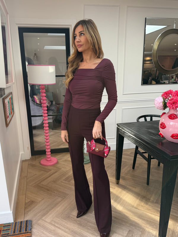 YAZ STRETCH FLARE TROUSER BURGUNDY