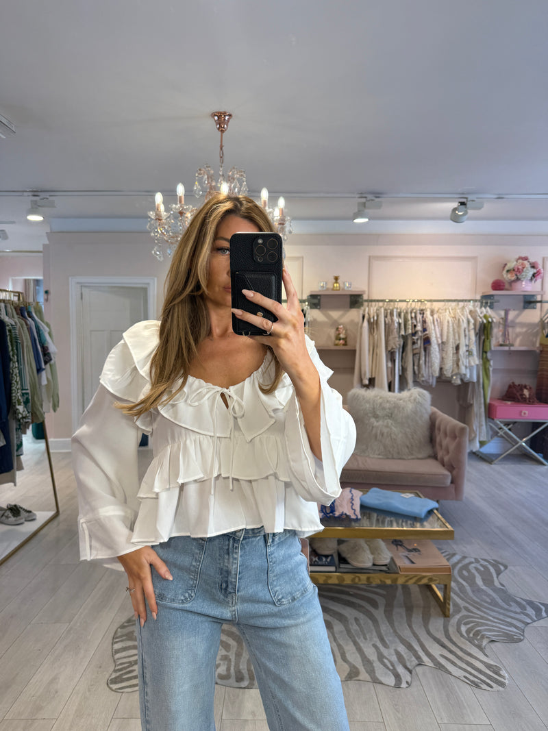 ANGELIE RUFFLE BLOUSE WHITE