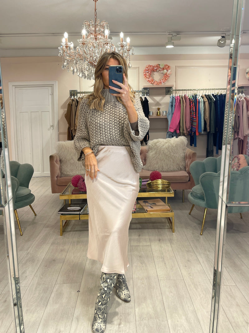 CELESTE LUXE OYSTER SATIN SKIRT