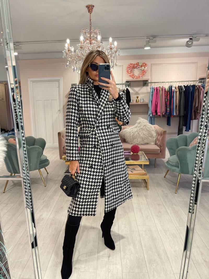 VERITY LUXE HOUNDSTOOTH DOUBLE BREASTED COAT